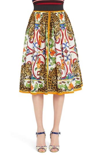 Women's Dolce & Gabbana Maiolica Print Cotton Skirt Us / 38 It - White