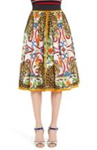 Women's Dolce & Gabbana Maiolica Print Cotton Skirt Us / 38 It - White