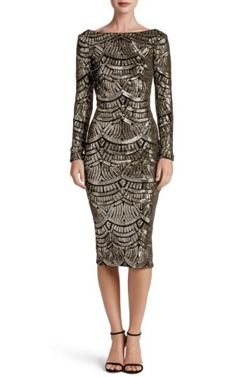 Women's Dress The Population Emery Scoop Back Sequin Midi Dress - Metallic