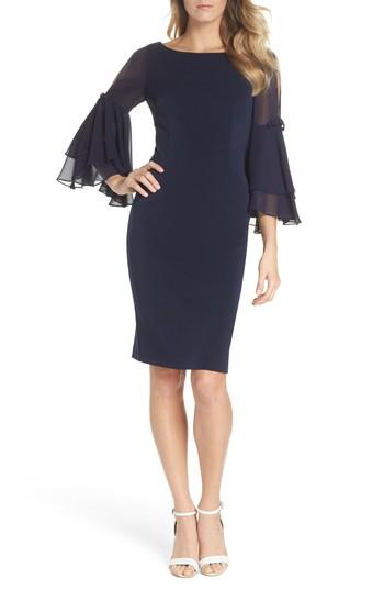 Women's Eliza J Ruffle Sleeve Scuba Shift Dress - Blue