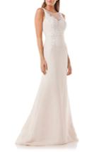 Women's Carmen Marc Valvo Infusion Lace Applique Mermaid Gown - Beige