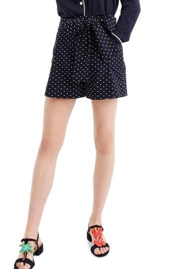 Women's J.crew Tie Waist Dot Shorts - Blue