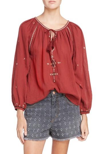 Women's Isabel Marant Etoile Melina Embroidered Cotton Top Us / 36 Fr - Red