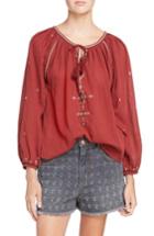 Women's Isabel Marant Etoile Melina Embroidered Cotton Top Us / 36 Fr - Red