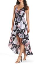 Women's Sequin Hearts Floral Print Shantung High/low Gown - Black