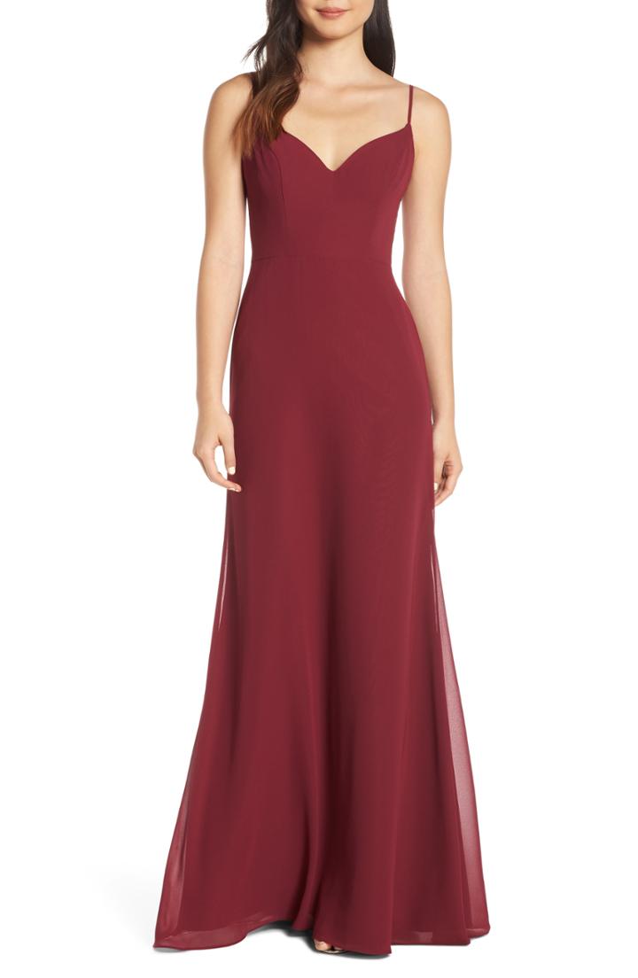 Women's Hayley Paige Occasions V-neck Chiffon Evening Dress - Burgundy