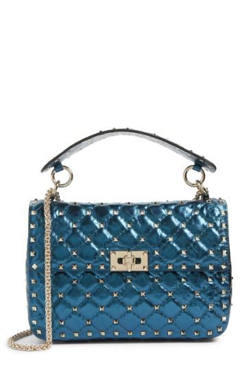 Valentino Garavani Medium Rockstud Spike Lambskin Shoulder Bag - Blue/green