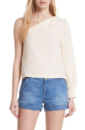 Women's Frame Stripe Linen One-shoulder Top - Yellow