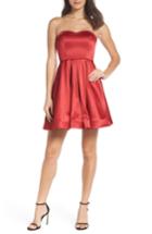 Women's Sequin Hearts Satin Removable Strap Party Dress - Red