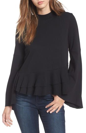 Women's Bp. Ruffle Hem Bell Sleeve Top - Black