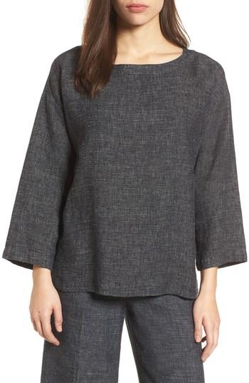 Women's Eileen Fisher Boxy Hemp & Organic Cotton Top, Size - Blue