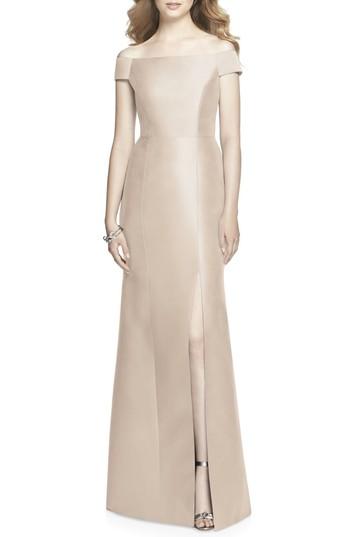 Women's Alfred Sung Off The Shoulder Sateen Gown - Beige