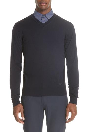 Men's Emporio Armani V-neck Wool Sweater Us / 48 Eu R - Blue