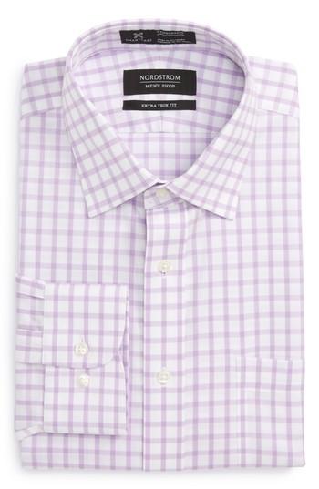 Men's Nordstrom Men's Shop Smartcare(tm) Extra Trim Fit Check Dress Shirt - 32/33 - Purple