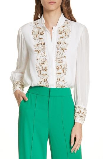 Women's Alice + Olivia Beaded Tuxedo Blouse - White