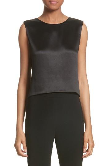 Women's Brandon Maxwell Silk Satin Crop Tank - Black