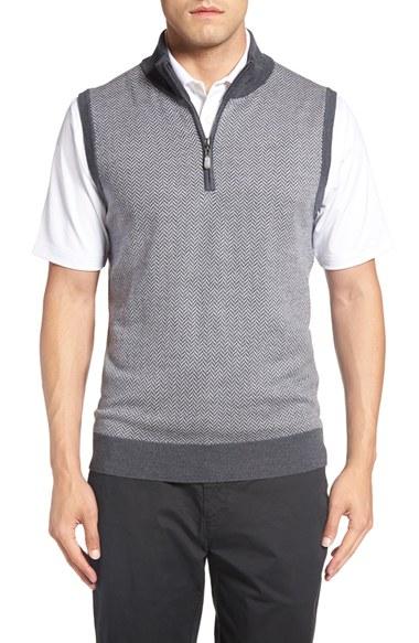Men's Bobby Jones Quarter Zip Herringbone Merino Wool Sweater Vest