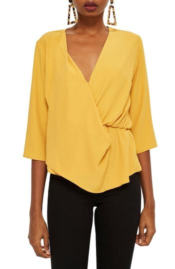 Women's Topshop Dina Drape Panel Blouse Us (fits Like 0) - Yellow