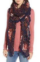 Women's Treasure & Bond Printed Crochet Trim Scarf, Size - Black