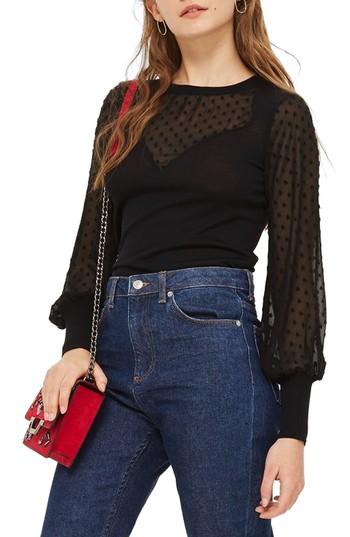 Women's Topshop Chiffon Hybrid Top Us (fits Like 0-2) - Black