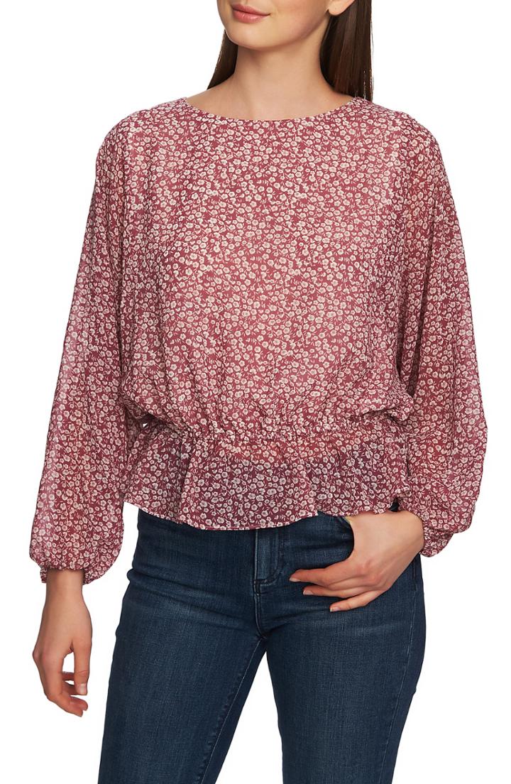 Women's 1.state Disty Floral Blouson Top - Black