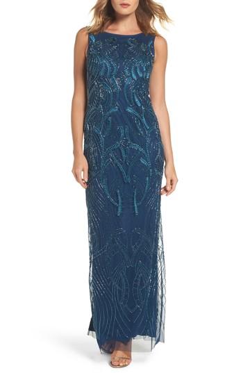 Petite Women's Adrianna Papell Embellished Long Dress P - Blue