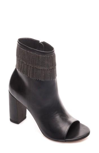 Women's Bernardo Honour Fringe Peep Toe Bootie .5 M - Black