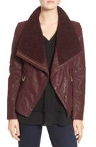 Women's Guess Faux Leather Moto Jacket With Faux Fur Trim - Red