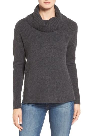Women's Caslon Cozy Rib Detail Relaxed Turtleneck, Size - Grey