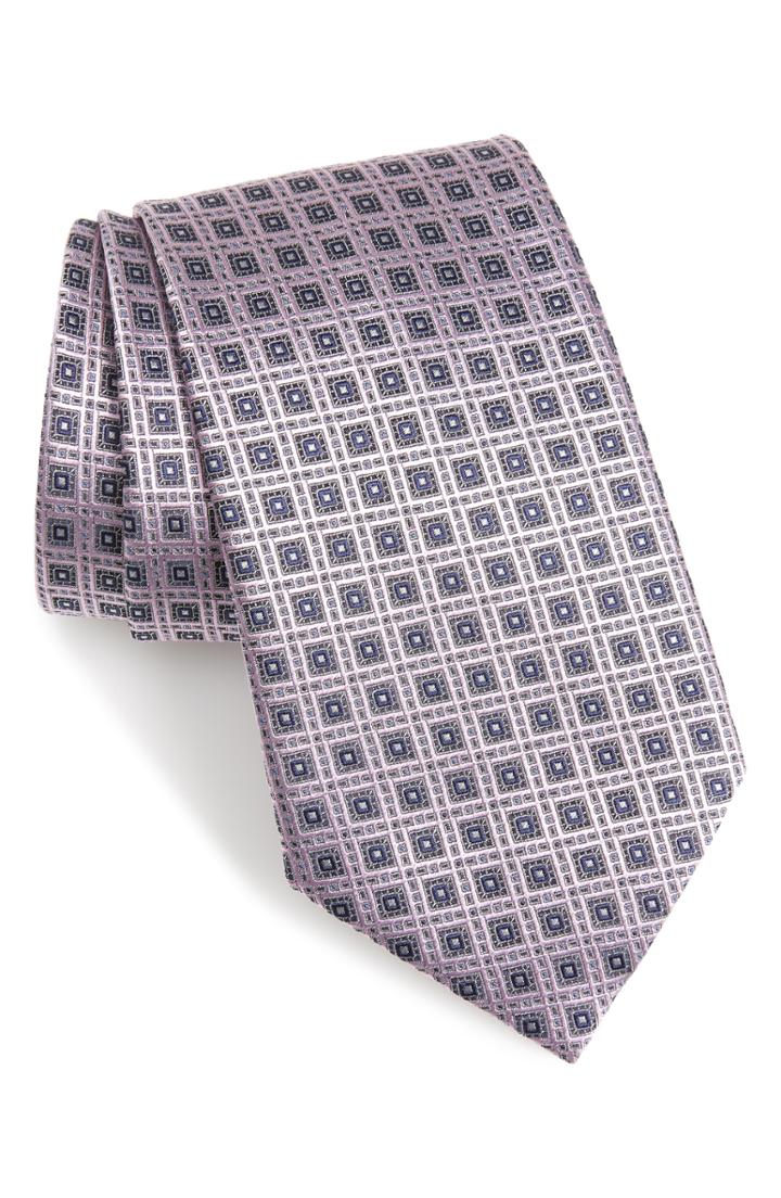 Men's Ermenegildo Zegna Geometric Grid Silk Tie, Size - Pink
