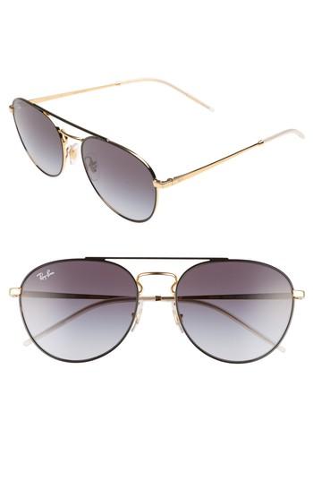 Women's Ray-ban 55mm Gradient Lens Round Aviator Sunglasses - Black Gold