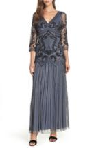 Petite Women's Pisarro Nights Embellished Mesh Drop Waist Dress P - Grey