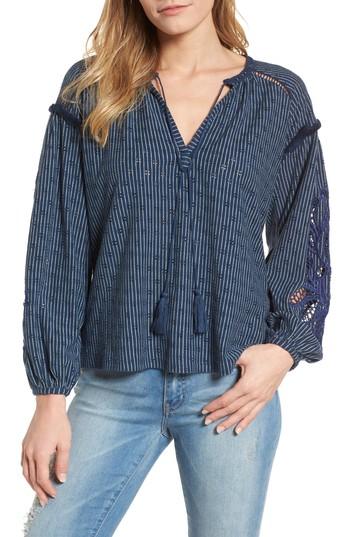 Women's Lucky Brand Stripe Peasant Top - Blue