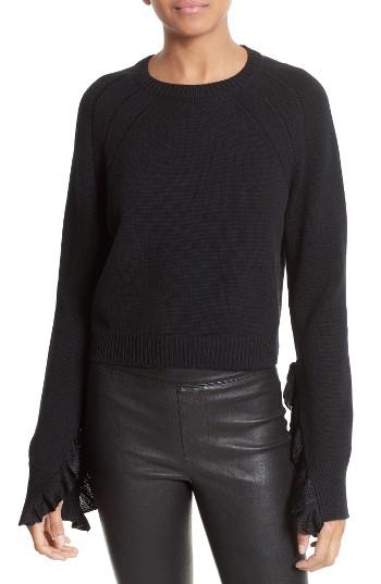 Women's Helmut Lang Ruffle Crop Pullover - Black