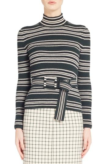 Women's Fendi Belted Stripe Turtleneck Sweater Us / 38 It - Green