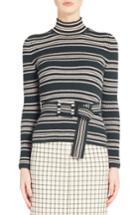 Women's Fendi Belted Stripe Turtleneck Sweater Us / 38 It - Green