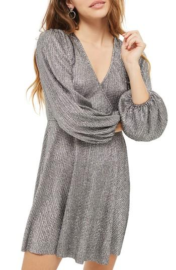 Women's Topshop Metallic Plisse Surplice Dress Us (fits Like 0) - Metallic