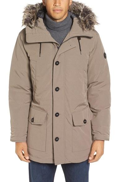 Men's Michael Kors Faux Fur Trim Down & Feather Fill Snorkel Parka - Grey