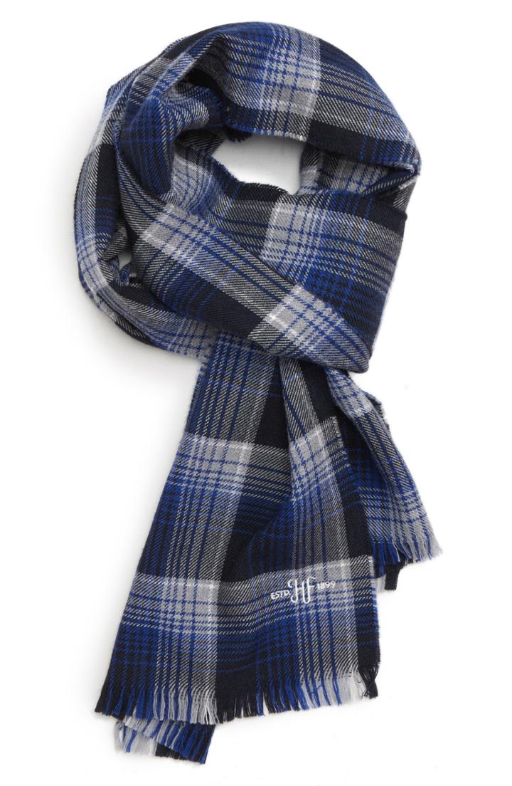 Men's Hickey Freeman Windowpane Plaid Merino Wool Scarf, Size - Blue