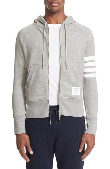 Men's Thom Browne 'classic' Stripe Sleeve Full Zip Hoodie