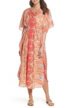 Women's Echo Sea Fan Paisley Cover-up Caftan /x-large - Red