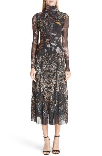 Women's Fuzzi Mixed Print Tulle Turtleneck Dress - Black