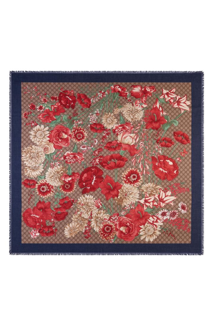 Women's Gucci Gg Supreme Spring Bouquet Modal & Silk Shawl