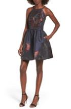 Women's Speechless Metallic Floral Fit & Flare Dress - Blue