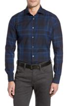 Men's Luciano Barbera Trim Fit Plaid Sport Shirt - Blue