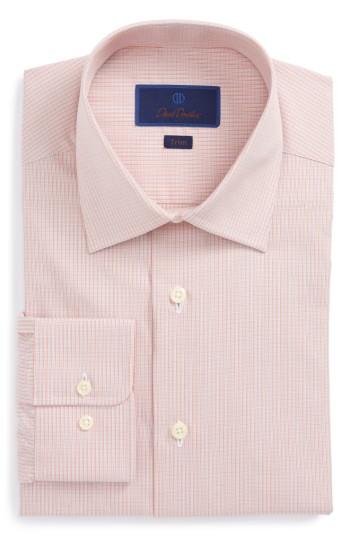 Men's David Donahue Trim Fit Check Dress Shirt .5 34/35 - Orange
