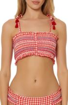 Women's Red Carter Smocked Gingham Bikini Top - Red