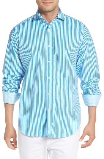 Men's Bugatchi Classic Fit Wavy Stripe Sport Shirt - Blue/green