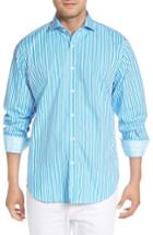Men's Bugatchi Classic Fit Wavy Stripe Sport Shirt - Blue/green