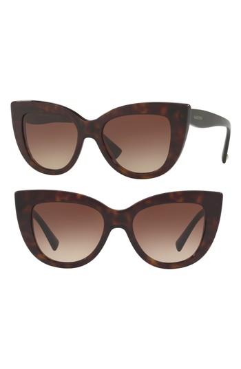 Women's Valentino 51mm Cat Eye Sunglasses - Brown Havana